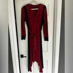 BCBG Wrap Dress with Handkerchief hemline.